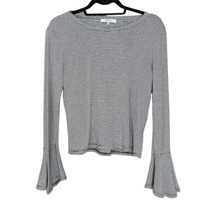 Ro & De Black and White Striped Long-Sleeve Top with Flared Cuffs